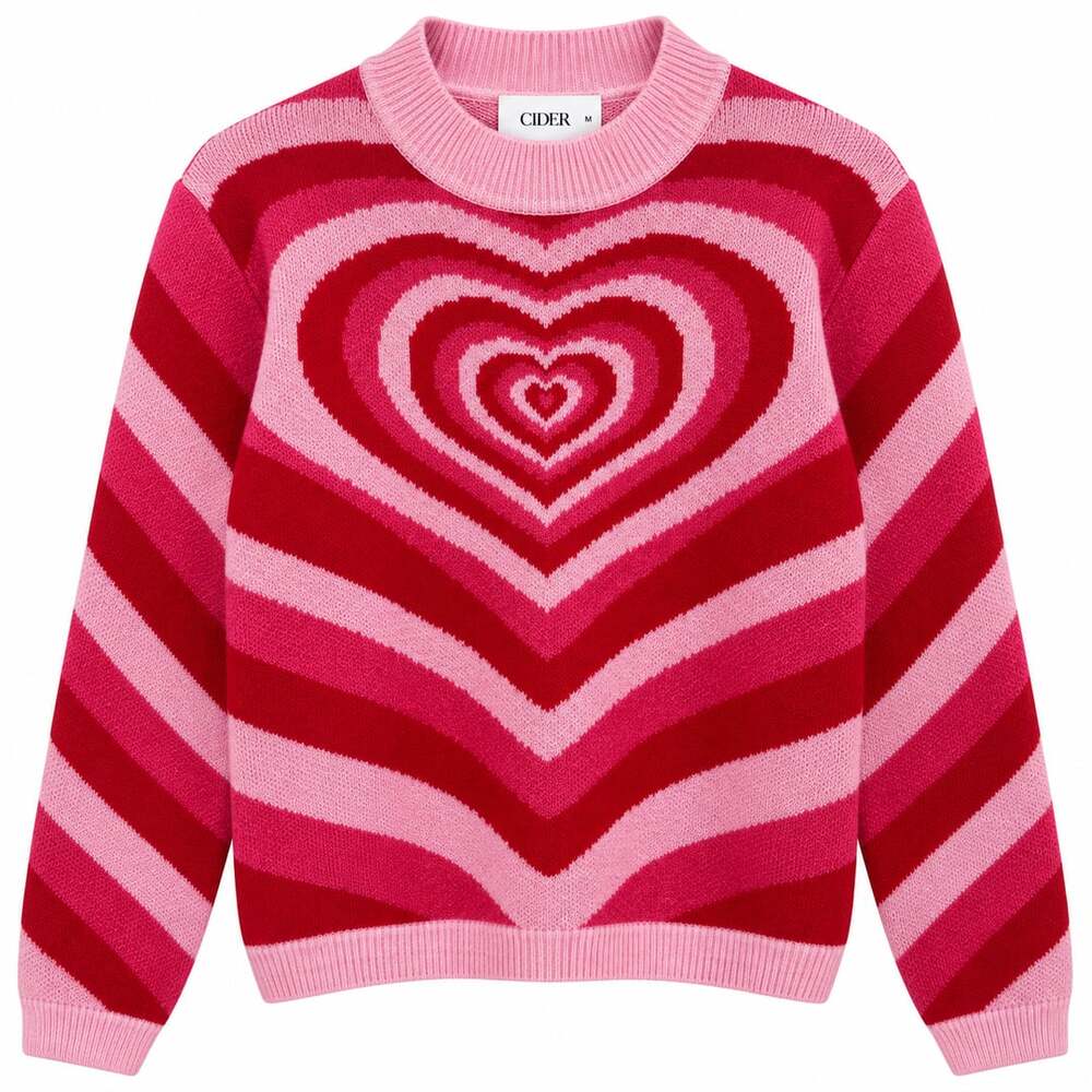 Cider Pink Red Heart Knit Sweater Size M Y2K Valentine Coquette